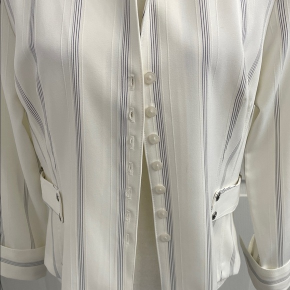 Frank Lyman Design Winter White Striped Blazer Top Button Down Front & Cuffs Sz8 - Picture 2 of 13